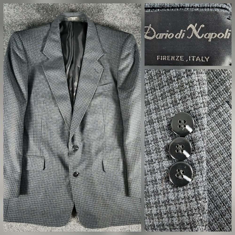 Dario di Napoli Gray Houndstooth Tweed 100% Wool Blazer‎ Sport Coat Jacket 46L